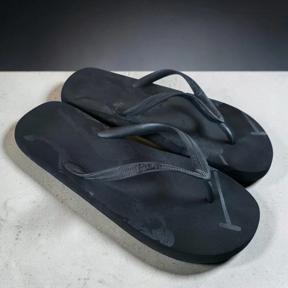 Polo Ralph Lauren Men's Triple Black Slide Sandals Big Logo Size 13 - 14